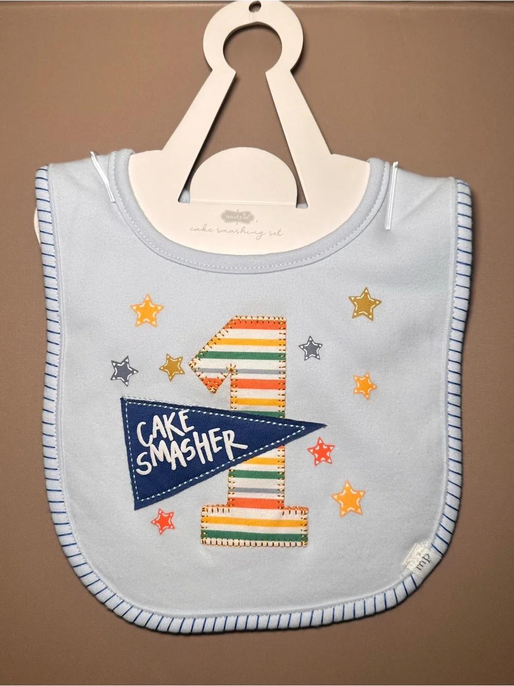 Mud Pie Light Blue 'Cake Smasher' First Birthday Bib